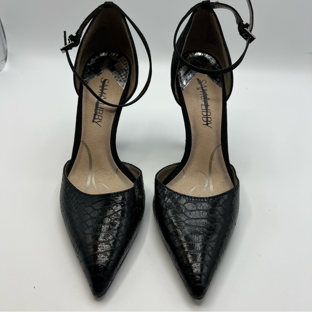 Sam & Libby Womens Spiked Stiletto Heels Ankle Strap Snake Print Party Shoes 7